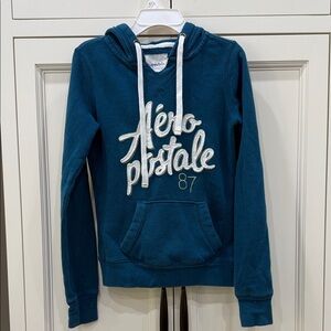 Aeropostale Teal Blue Hoodie with White Accents y2K size XS